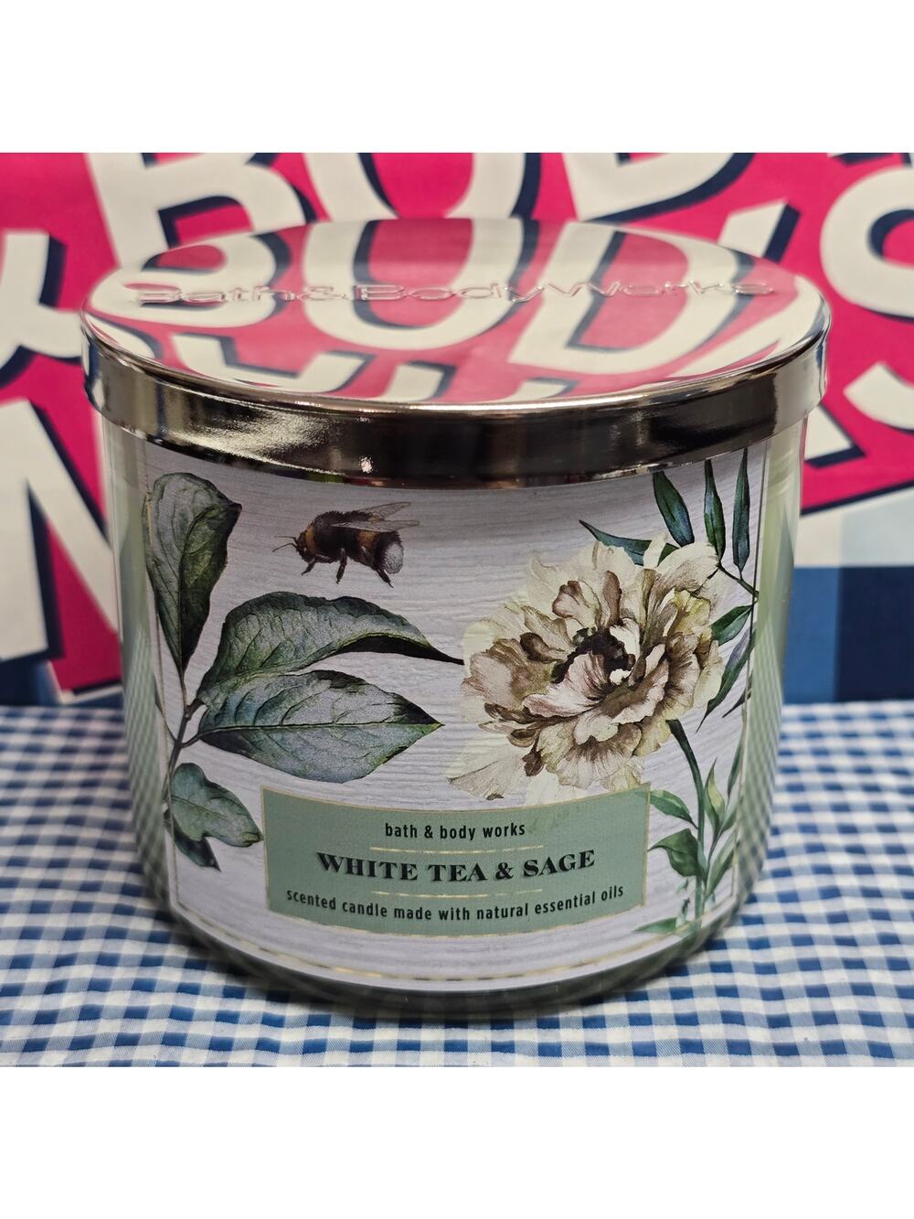 BBW White Tea & Sage Large 3 Wick Candle Fresh Spring Home Fragrance Decor